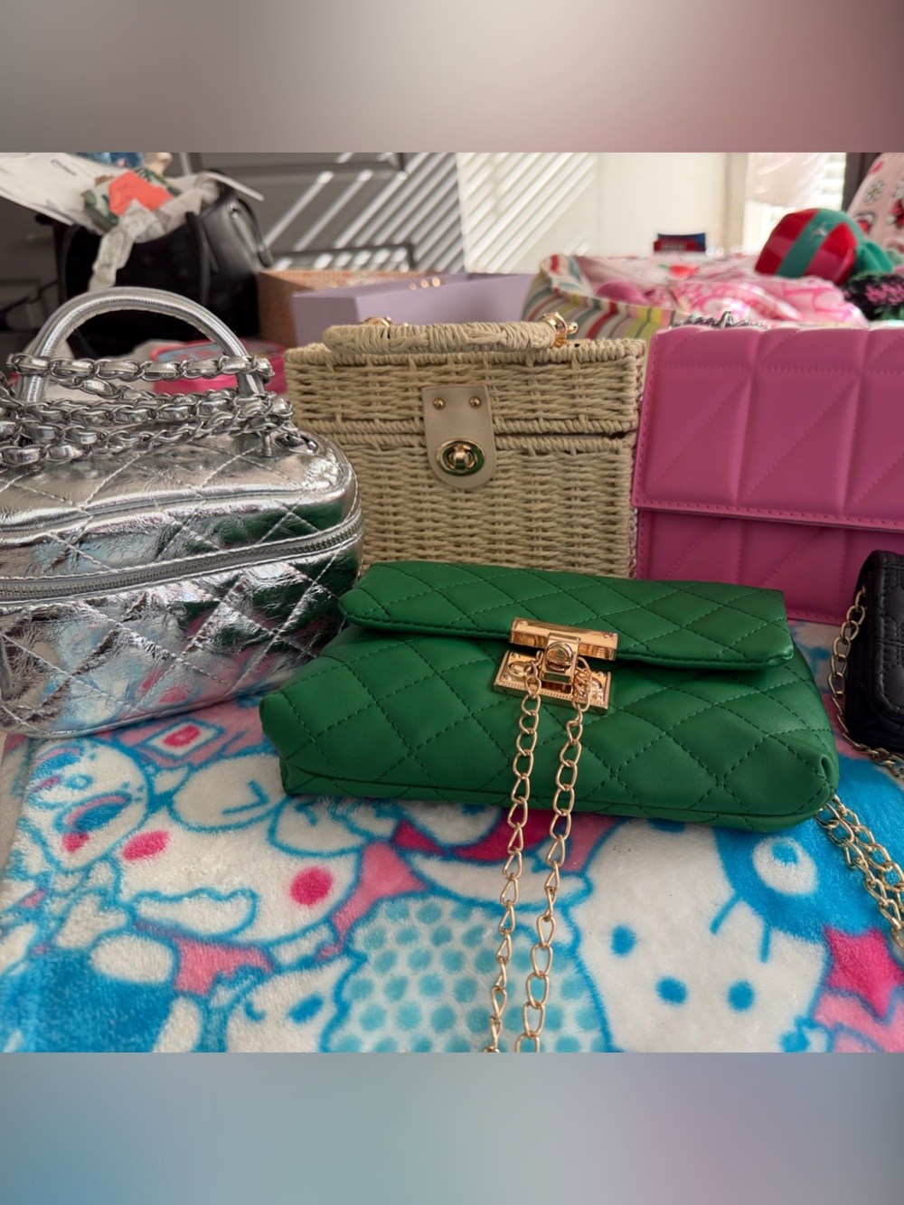 Green Quilted Chain Crossbody Bag - Women